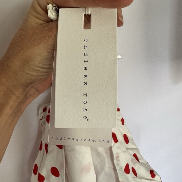 Revolve Endless Rose Puff Sleeve Ruffle Dress White Red Polka Dot Women’s Size M - Picture 6 of 7